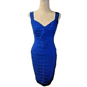 Ted Baker Med/Lg Blue Charlii Dress Poly Blend Body Con Belted‎ Straps Dress